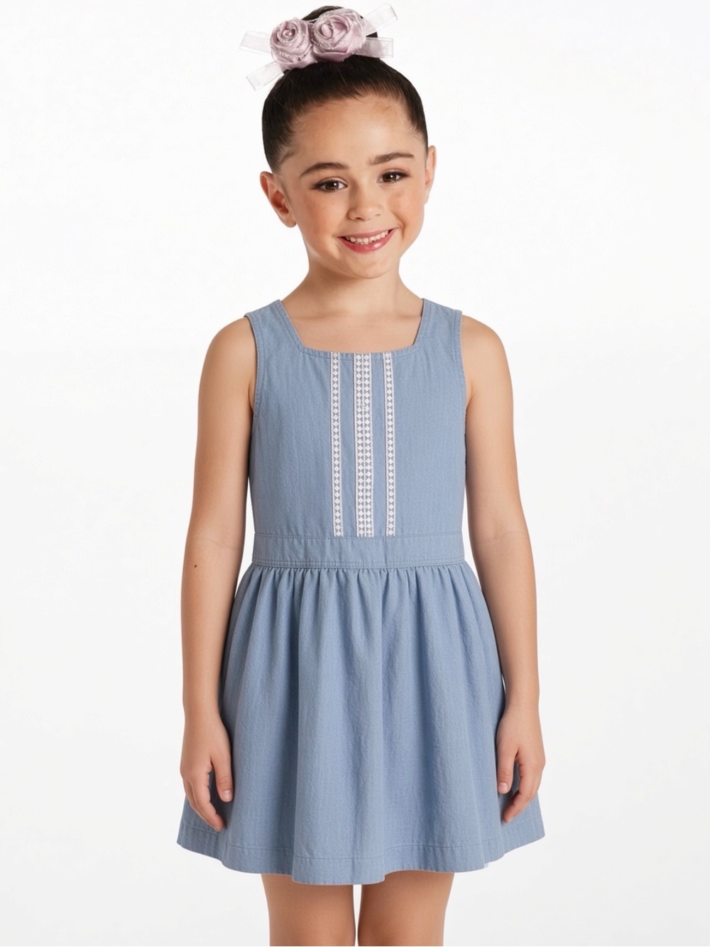 $67 Tommy Hilfiger Light Blue Chambray DENIM Dress with Lace Insets 7